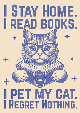 Cat Reading Books Funny Poster