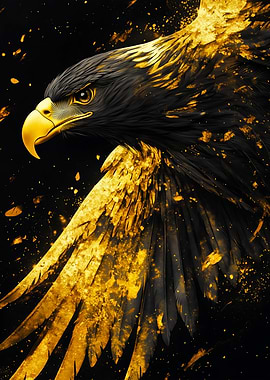 Golden Eagle Portrait on Black Background