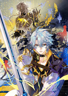 Star Rail style warrior with sword and figure