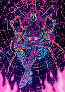 Neon Spider Woman in Web