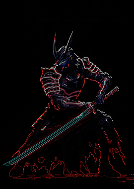Neon Samurai Warrior with Katana