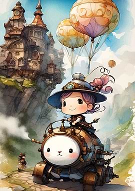 Steampunk Girl on Bunny Vehicle