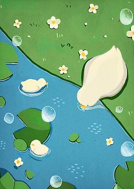 Ducks in a Pond Illustration