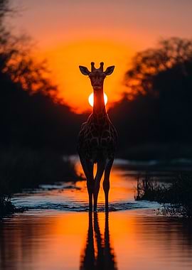 Giraffe Silhouette at Sunset