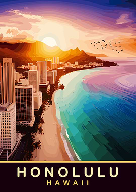 Honolulu Hawaii Beach Sunset Cityscape