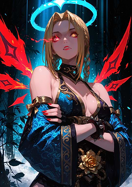 Anime Woman with Fiery Wings