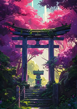Pink Blossom Torii Gate Landscape