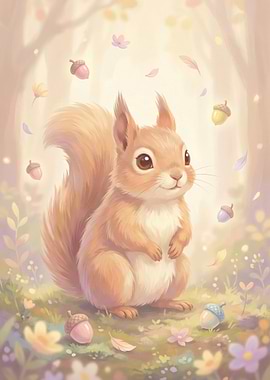 Cute Squirrel in Pastel Forest