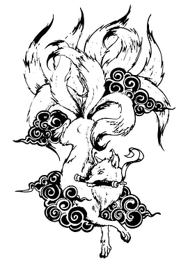 Nine-tailed Fox Ink Illustration