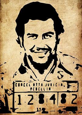 Pablo Escobar Mugshot Stencil Art