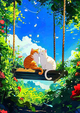 Cats on a Swing in Nature