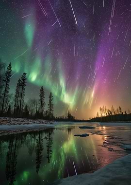 Aurora Borealis and Meteor Shower