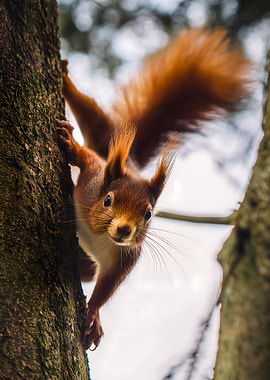 Squirrel climbing a tree