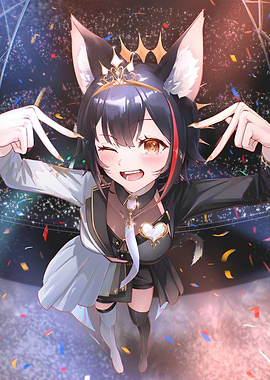 Anime Girl with Crown and Confetti