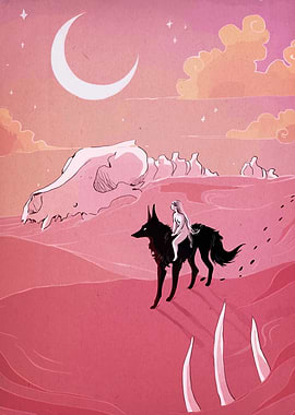 Desert Ride Under Crescent Moon