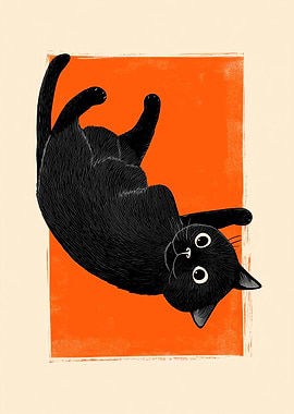 Playful Black Cat Illustration