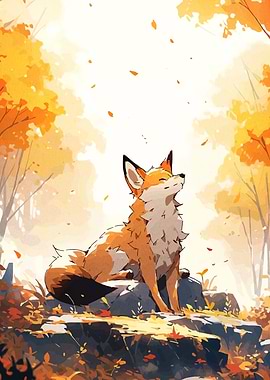Fox in Autumn Forest Illustration