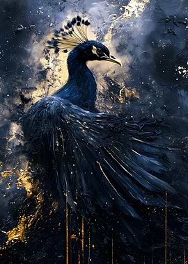 Elegant Peacock in Dark Blue and Gold
