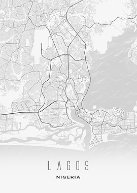 Minimalist Lagos, Nigeria - Coastal City Map Poster, Modern Urban Wall Art