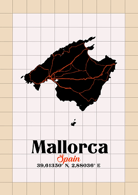 Mallorca, Spain Map Art