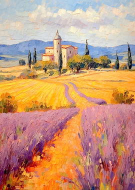 Lavender Field and Tuscan Villa Painting