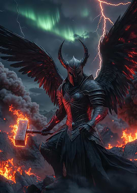 Dark Angel Wielding Flaming Hammer