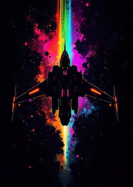 Spaceship with Rainbow Trail