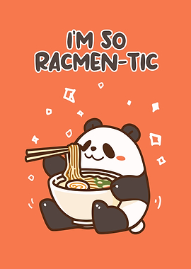 Cute Panda Eating Ramen Illustration
