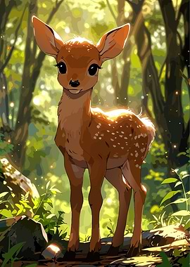 Cute Fawn in Forest Illustration