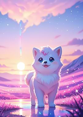 Cute Puppy in Pastel Landscape