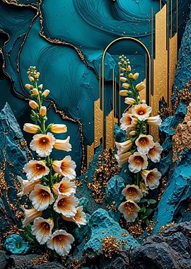 Teal Gold Foxgloves Flower
