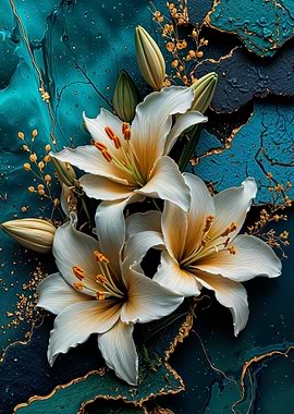 Teal Gold Lilies Flower