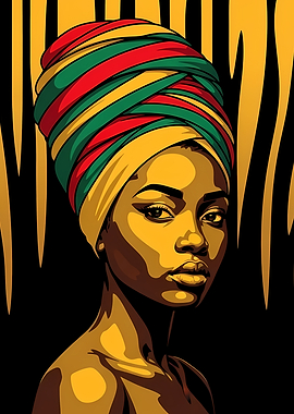African Woman with Turban Portrait Art
