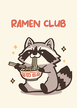 Ramen Club Raccoon Cartoon