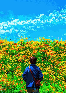 Man in Flower Field