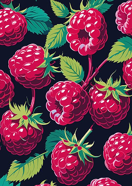 Raspberry Pattern on Dark Background