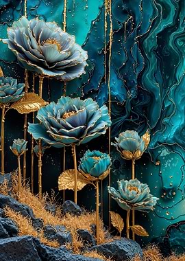 Teal and Gold Lavender Roses