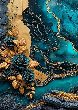 Teal Gold Rose Flower