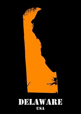 Delaware USA State Minimalist Black Orange Topographic Contour Relief Map featuring terrain in orange color