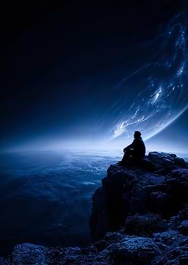 Man on Cliff Edge Stargazing
