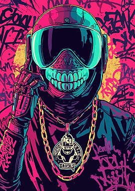 Cyberpunk Rider with Graffiti Background