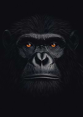 Chimpanzee Portrait with Intense Gaze