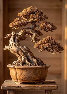 Wooden Bonsai Tree Sculpture