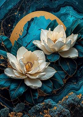 Teal Gold Gardenias Flower