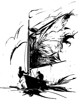 Monochrome Sailing Boat Illustration