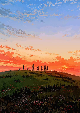 Sunset Gathering on a Hill