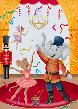 Nutcracker themed illustration with dancing animals