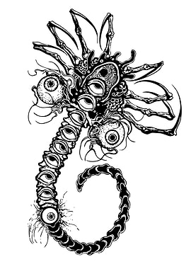 Eye Creature Black and White Illustration