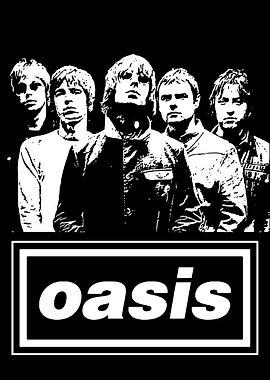 Oasis Band Black and White Poster