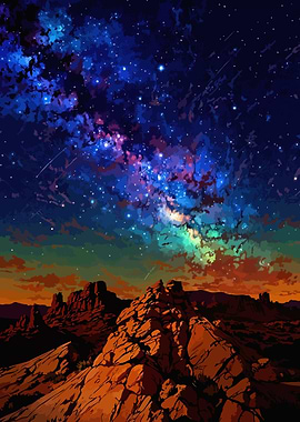 Desert Night Sky Landscape Painting